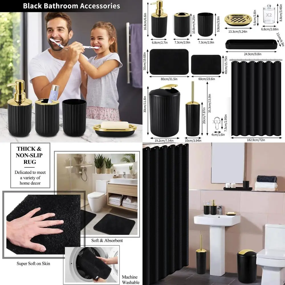 

Luxurious Black & Gold Bathroom Set with Shower Curtain and Plush Rugs