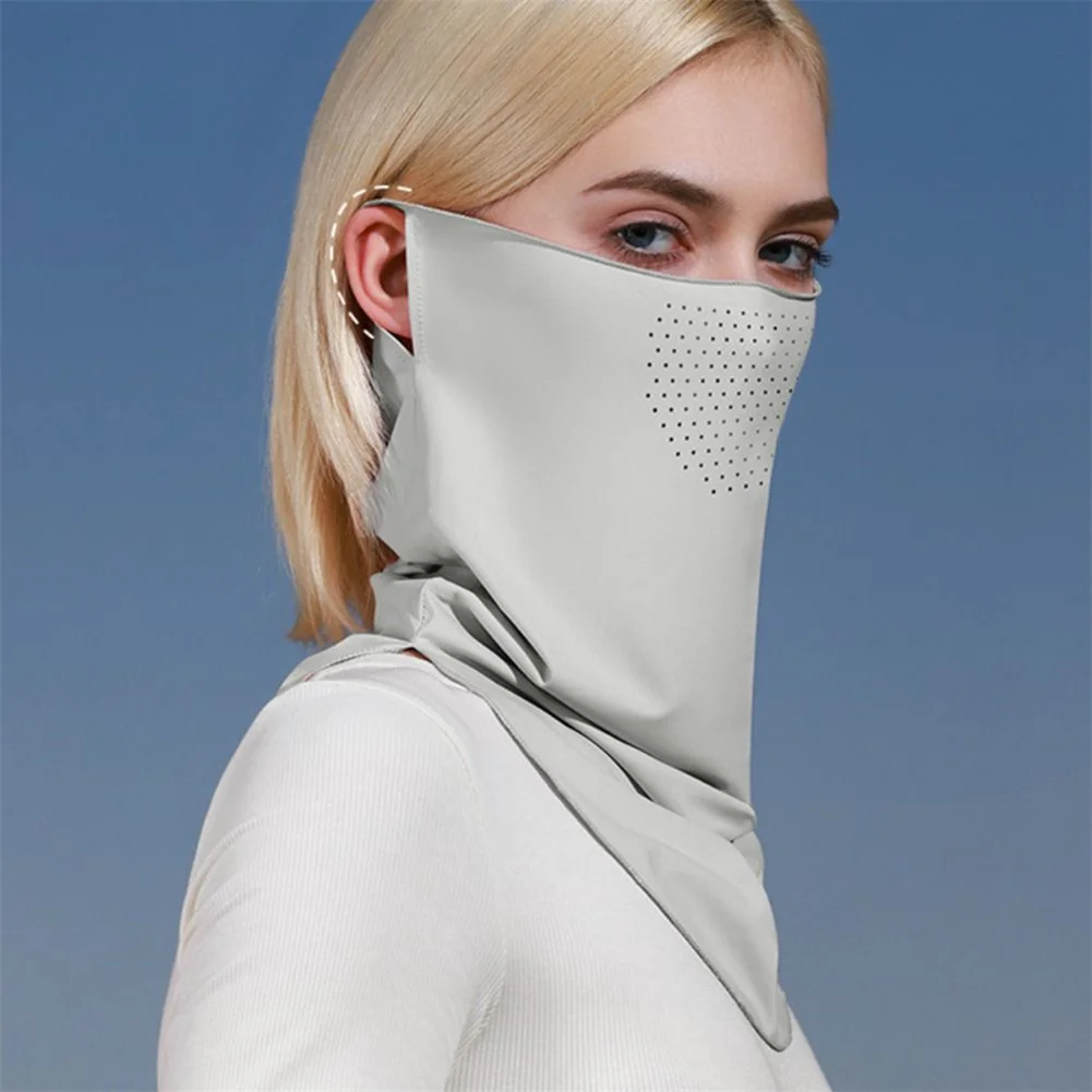 Women Sunscreen Mask Breathable Ice Silk Veil Summer Sun Protection Face Scarf Mask Cover Bandanas With Ear Loops For Outdoor