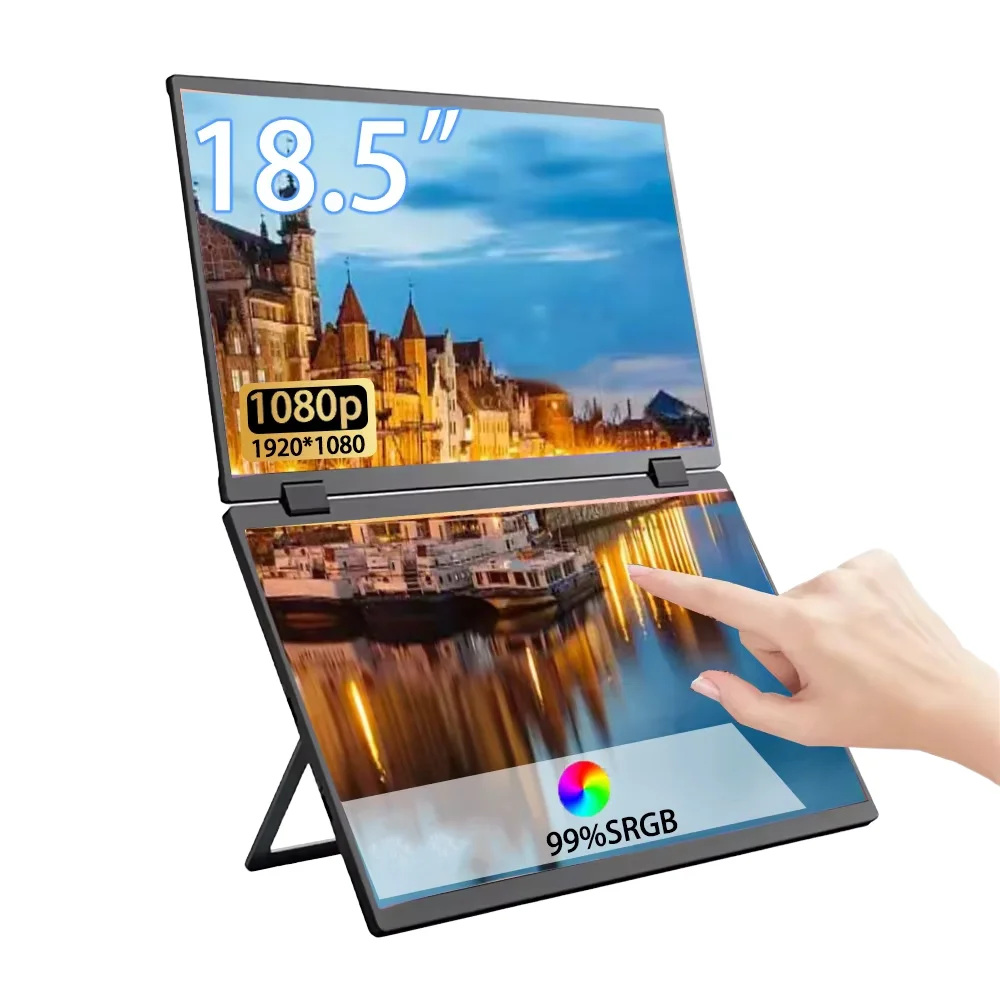 18.5 Inch Ultra Slim Portable Dual Screen Laptop Monitor IPS Panel Type C Wide Viewing 100HZ Refresh Rate Foldable Design