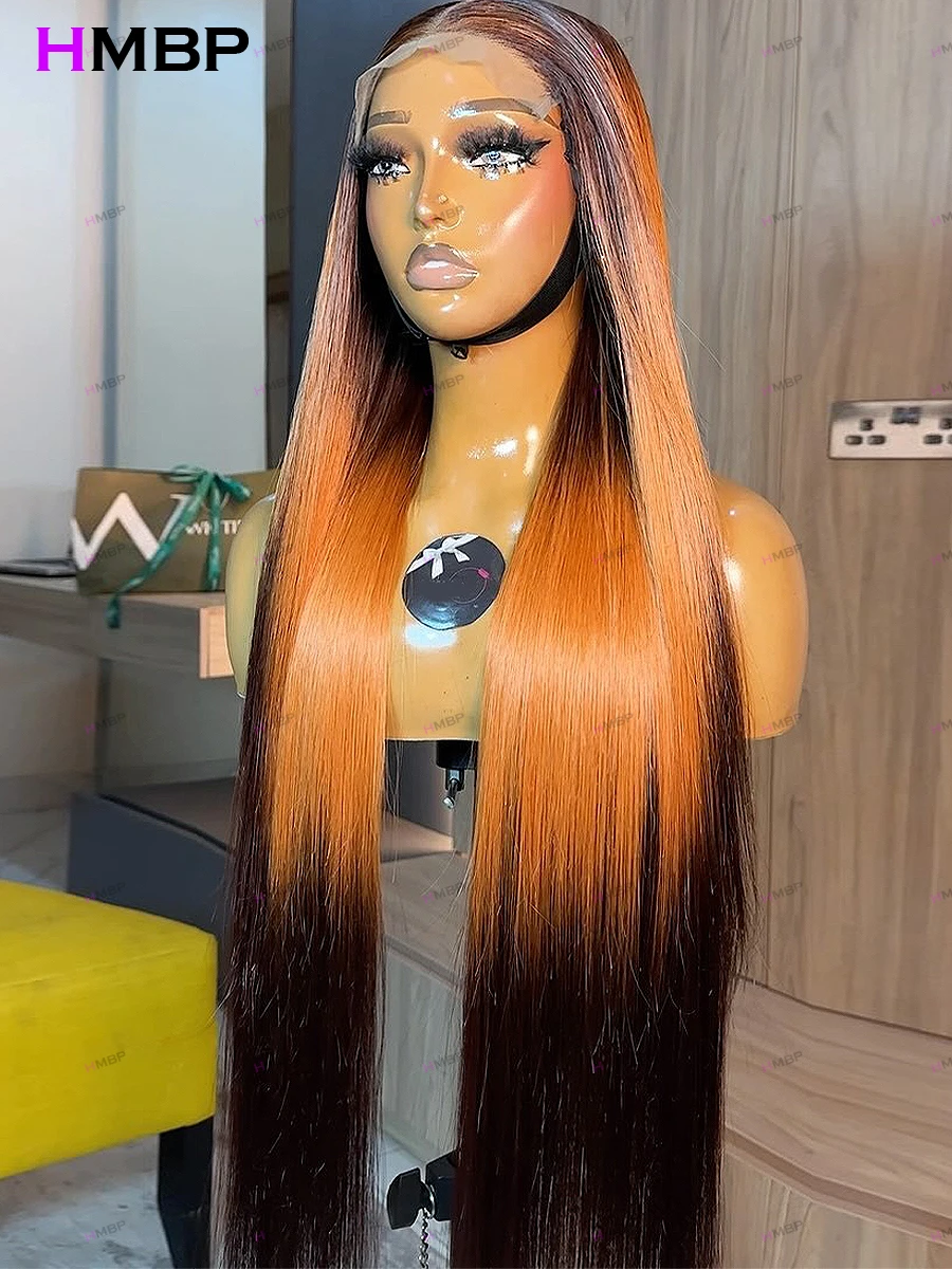 Highlights Long Straight 13x6 HD Transparent Lace Frontal Wigs Human Hair Ginger Bone Straight 13x4 Lace Frontal Wig Human Hair