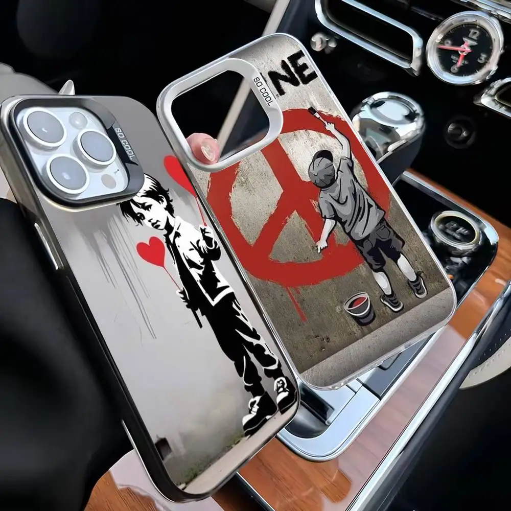 

Graffiti Artist Banksy Phone Case For iPhone17,16,15,14,13,12,11 Plus,Pro Max White Matte Shockproof Cover