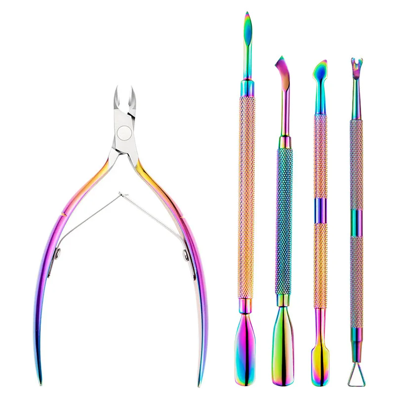 Regenbogen-Titan Edelstahl Nagelhautzange Nagelhautschieber Dreieckiger Nagelhautentferner Hornhautgabel Maniküre-Pediküre-Werkzeug