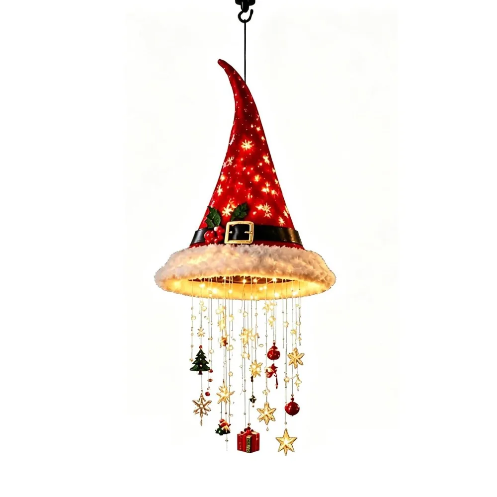 Romantic Christmas Hat Hanging Light Warm Light Snowflake Christmas Decor Lamp Night Light Exquisite