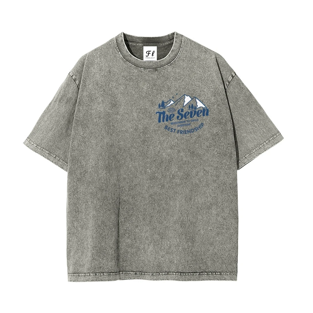 클래식 헤비 코튼 티셔츠, 이중 스티치 강화 넥, 내구성 있는 워싱 마감, 캐주얼 베이직 빈티지 워싱 크루넥, 두꺼운 소재