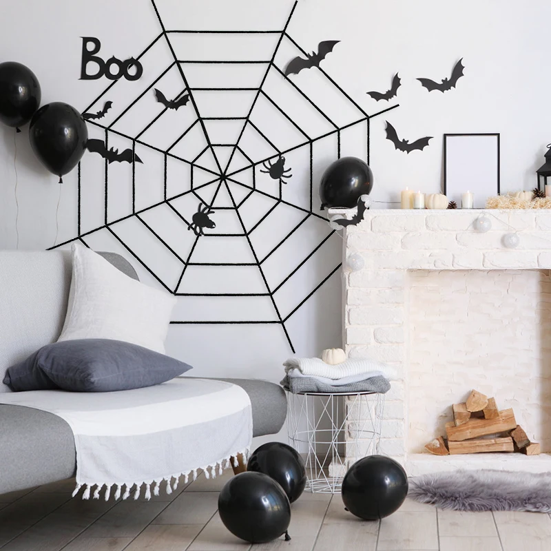 Halloween Spider Web Plush Simulation Spider House Bar Scary Big Spider Halloween Outdoor Decor Props Scary Spider Web