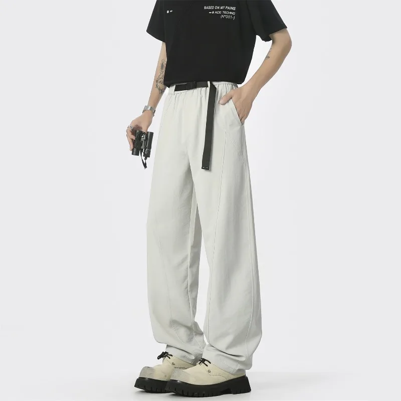 

Men's American Clean Fit Straight Wide Leg Pants Drape Casual Versatile Solid Color Daily Trousers