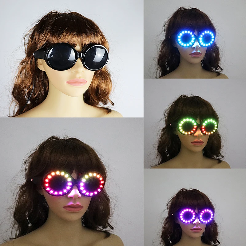 New LED Glasses Rainbow Neon Light Glasses USB Port Rezz Luminous Goggles Carnival EDM Show Lighting Props