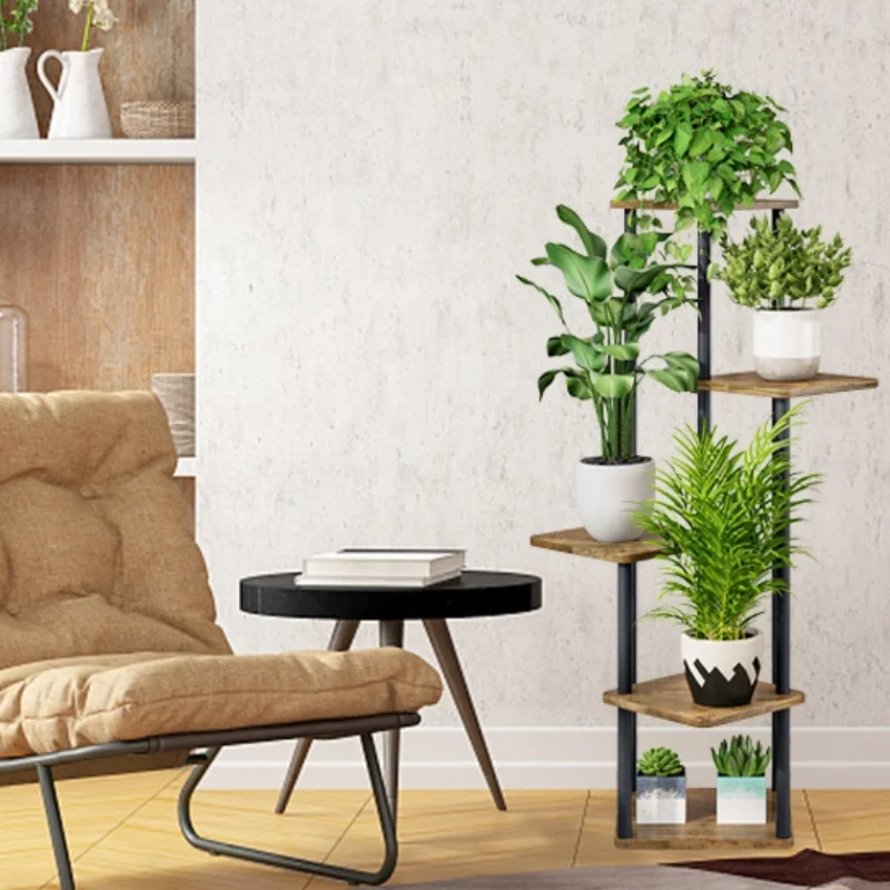 Metal Plant Stand Indoor Corner Wooden Flower Shelf for Multiple Plants Corner Plant Stand