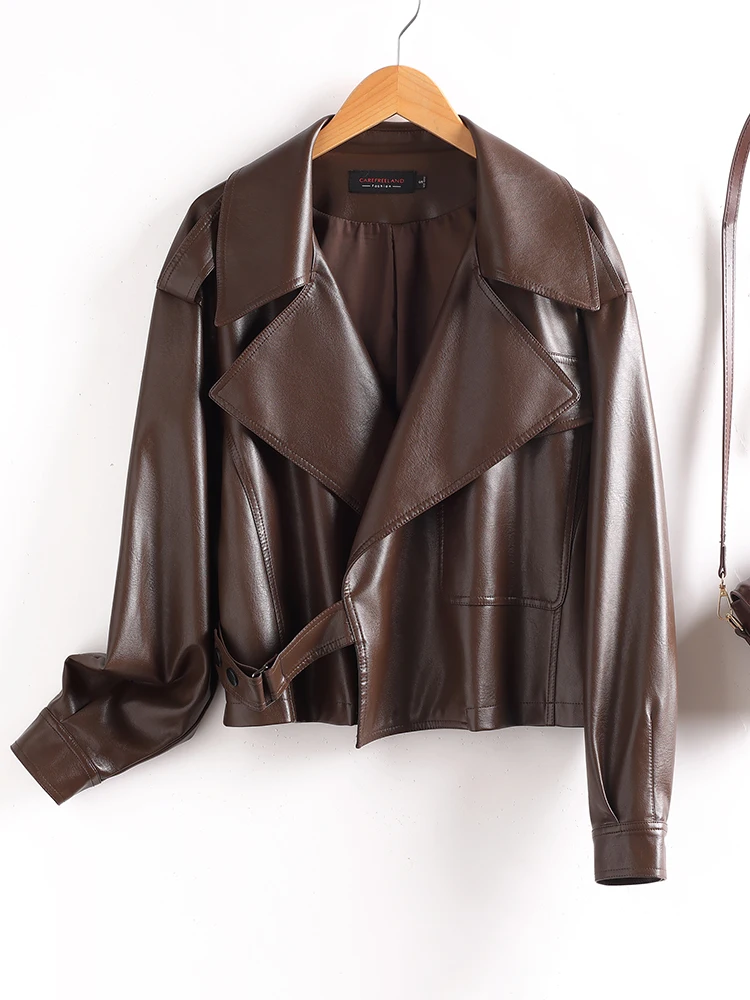 Faionable Heavy-Du جلد البقر الأصلي Jaet المرأة ort Sli ملابس خارجية الكورية دراجة نارية معطف ربيع الخريف