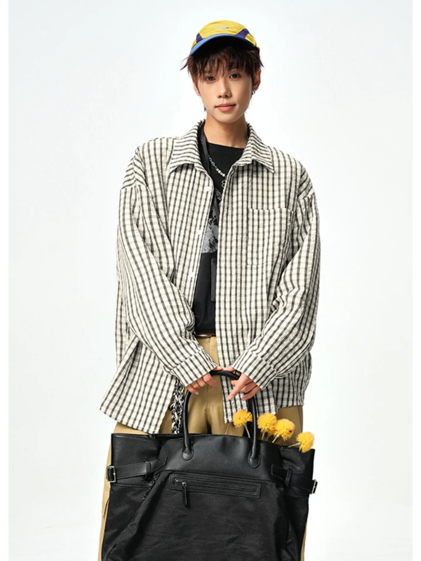 

Винтажная клетчатая рубашка в американском стиле с длинными рукавами, мужская свободная модная весенняя верхняя одежда, повседневная удобная одежда из полиэфирного волокна