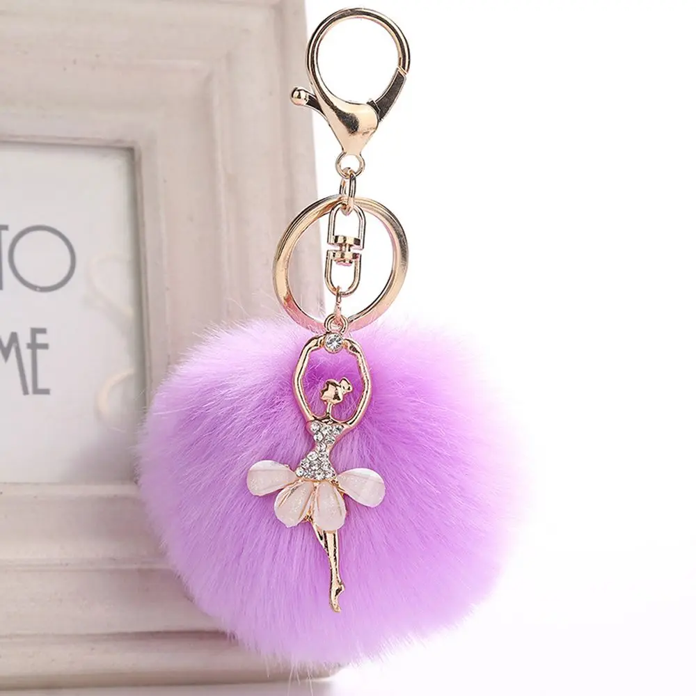 Fashion Faux Rabbit Fur Fluffy Handbag Accessories Key Buckle Angel Keychain Ballet Dancing Girl Keyring Car Pendant