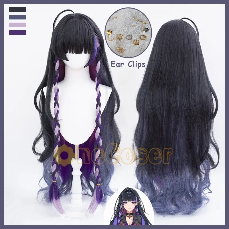 Meloco kyoran cosplay wig vtuber xsoleil long curly hair ear clips heat-resistant fiber hair wig cap Halloween girls women