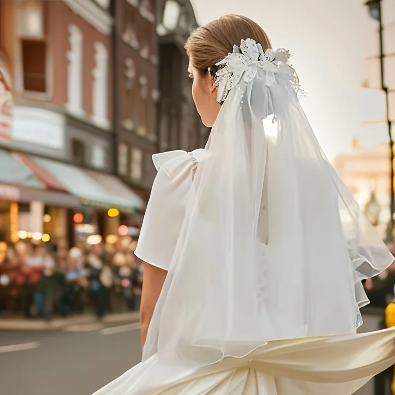 White Handmade Pearls Bridal Veils Flowers Wedding Hair Accessories For Women Bride Long Veil With Combs