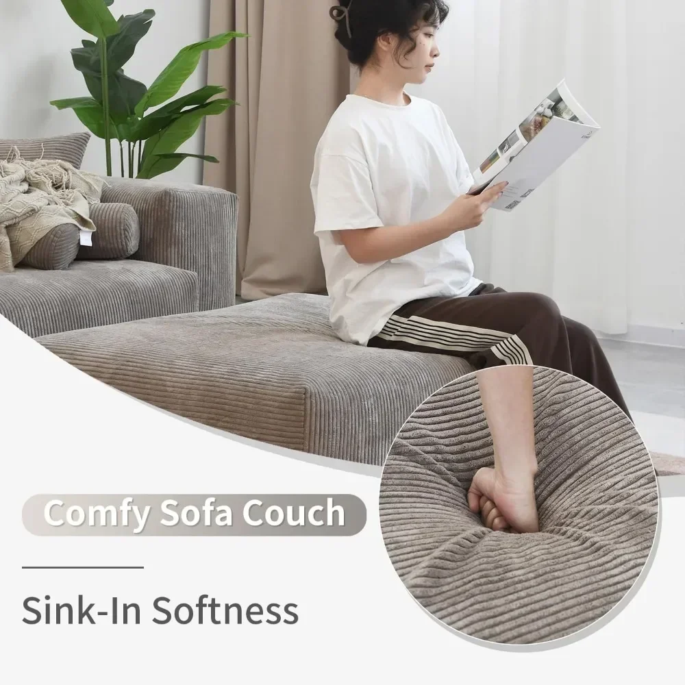 Sofá secional modular L, sofá LoveSofa grande de 102 polegadas, 1 otomano estofado com sofás de tecido de veludo com 4 almofadas