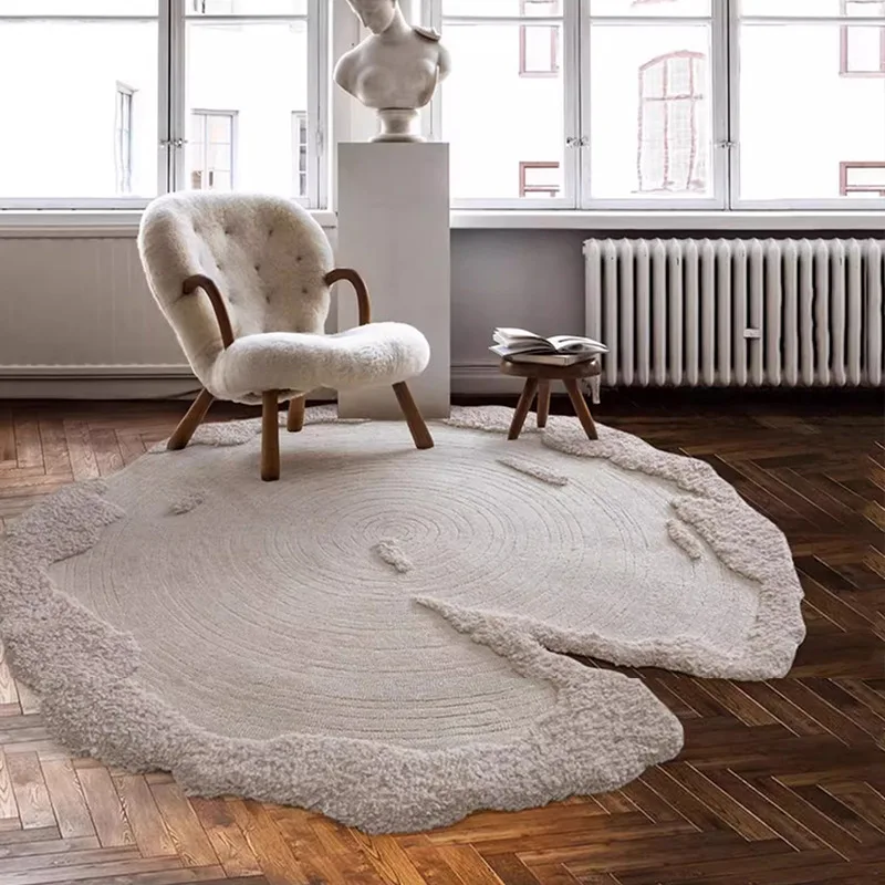 

Handwoven Round Irregular Carpet Living Room Shaped Sofa Single Chair Mat Bedroom Dressing Room Dresser Floor Mat