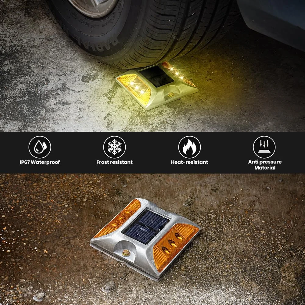 Solar Dock Lights - Flikkerende waterdichte buitenwaarschuwingsstapverlichting, reflecterende wegmarkering voor trottoir trap tuinpad 2 stuks