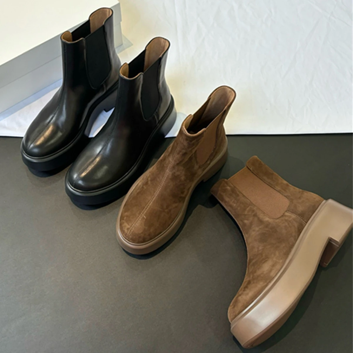 

Jenny&Dave Minimalist Vintage Suede Shoes Women Winter Genuine Leather Chelsea Boots Women Thick Soled Ankle Boot