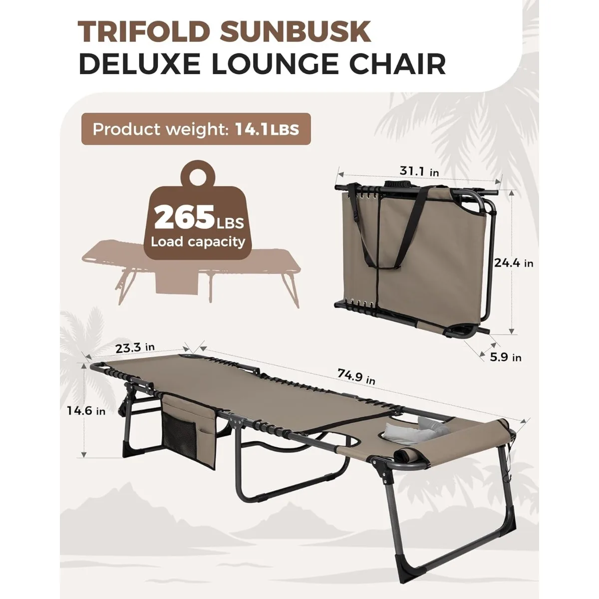 صالة تشيس Ultimate 5-Pos قابلة للطي: محمولة ومريحة للفناء وحمام السباحة وحمامات الشمس على الشاطئ.