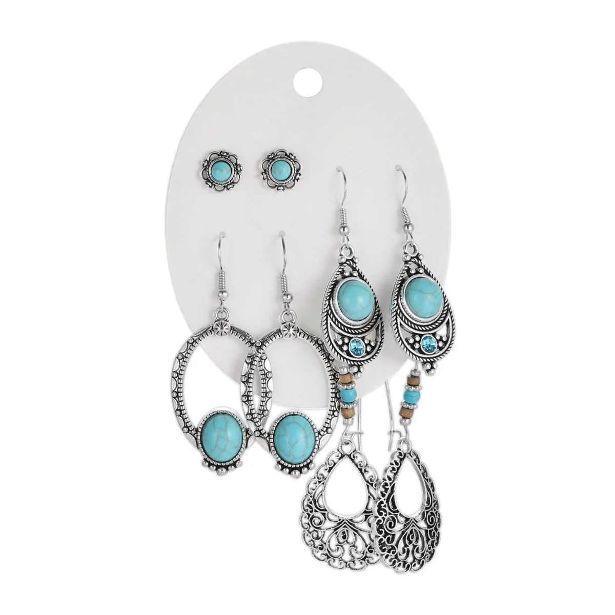 12 نمط بوهو ريترو الأزرق حجر طقم من الحلقان المرأة العرقية هندسية يترك جولة أقراط فضية اللون 2025 مجوهرات جديدة بيجو #5