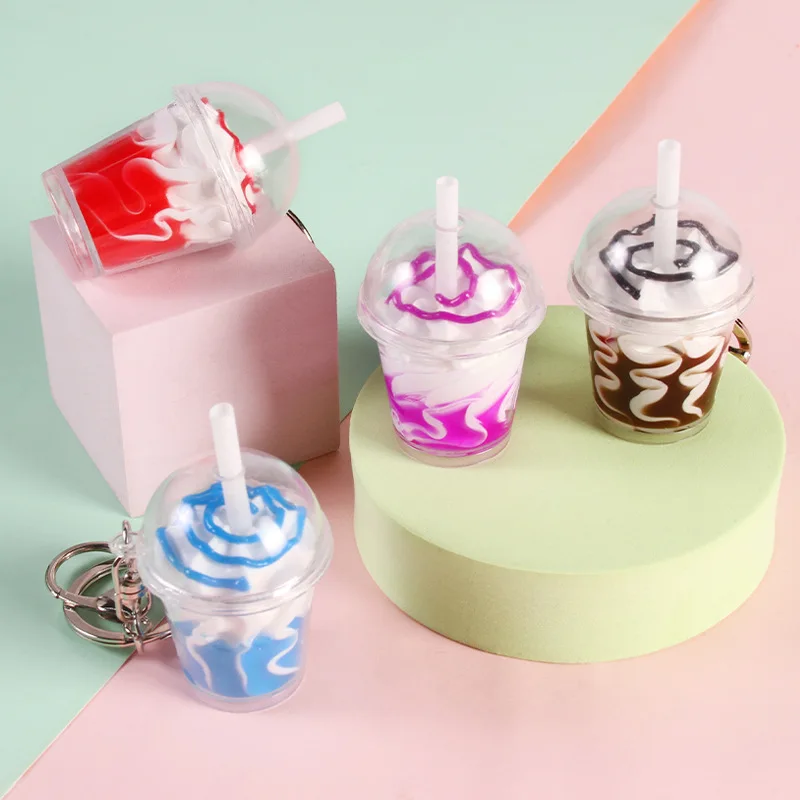 

Mini Cream Ice Cream Cup Keychain Miniatures Cute Creative Simulation Gift Home Decor Figurines Kawaii Accessories Decoration