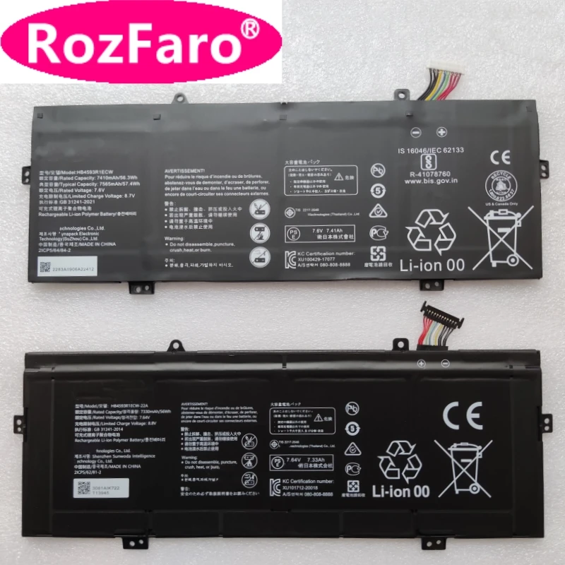 Imagem -02 - Bateria Rozfaro para Huawei Matebook Hb4593r1ecw22a r5 r7 Klvl-wfe9 Wdh9 Wfh9 Wxx9-pcb Klvd-wfh9 Machd-wfe9q Mach-w29 Machd-wfe9