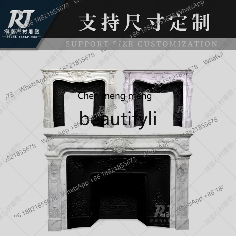 

2003French fireplace marble mantel retro living room TV background wall decoration customization