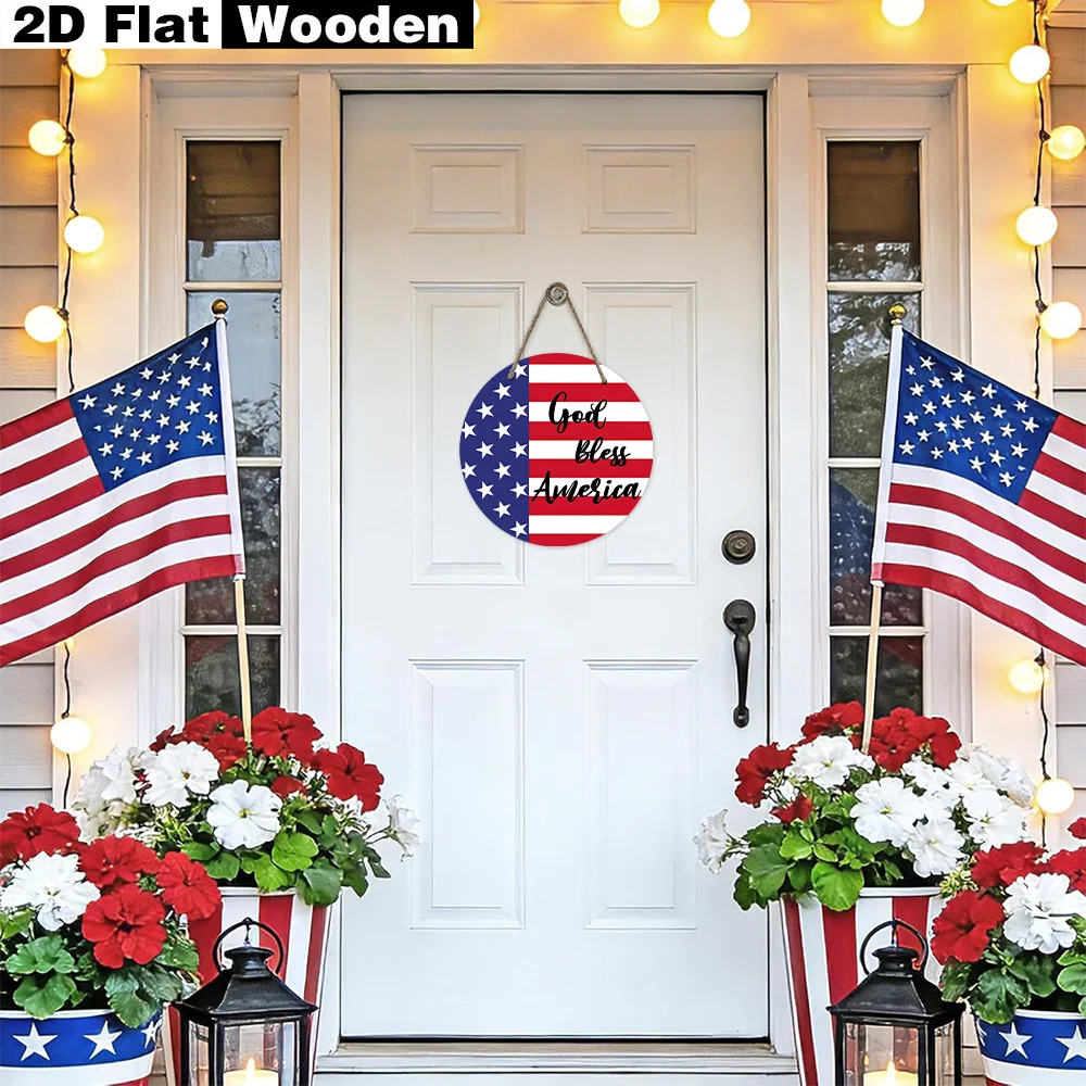 1pc American Flag Round Wall Hanging Sign - Modern Red White Blue Star-Spangled Artificial Plaque