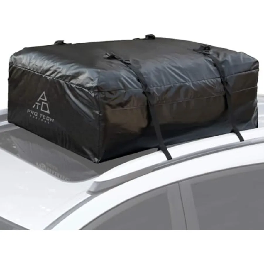

10 Cubic Feet Weatherproof Rooftop Cargo Carrier for Vehicle Top with or Without Roof Rack Durable Black Polyester Material Sec