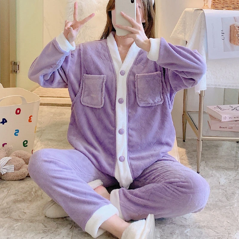 

Thickened Flannel During Pregnancy Postpartum Warmth Maternity Pajamas Breastfeeding Suit Autumn and Winter Nursing Clothes