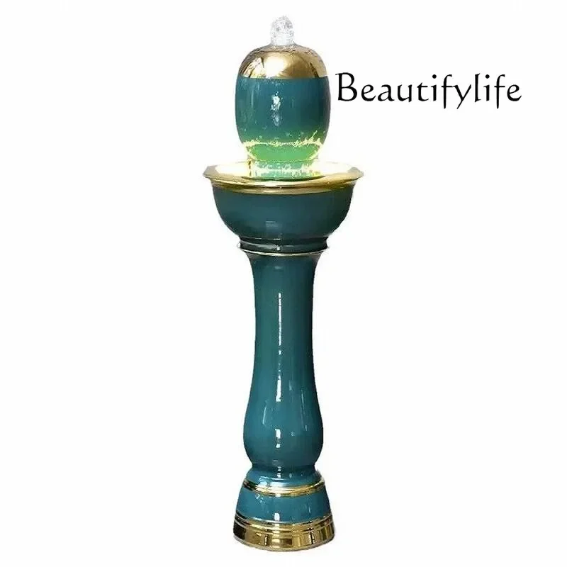 O10 Ceramic Gourd Lucky Water Ornament Floor Circulation Water Living Room Landscape Fountain Humidifier Fish Tank