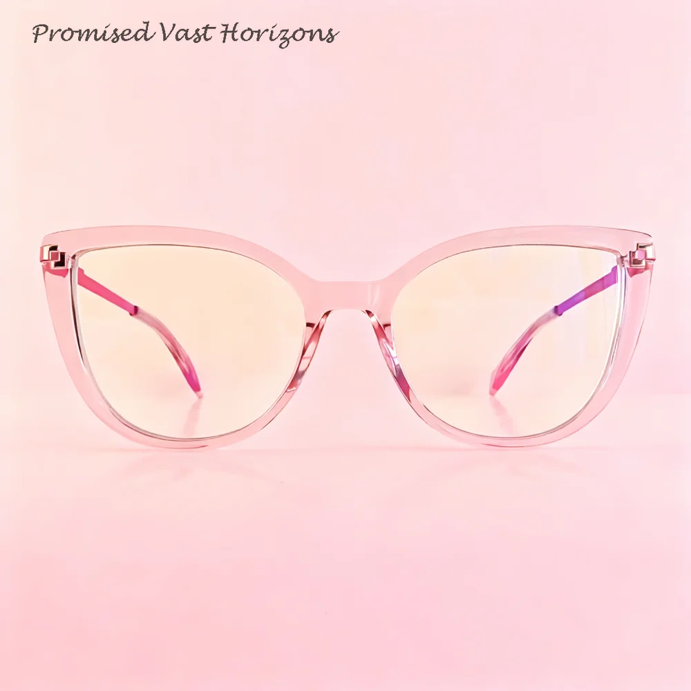 Cat Eye Blue Light Blocking Plano Lens European American Large Frame TR90 Front Metal Temple Two Colors Women's Eyeglass Frame