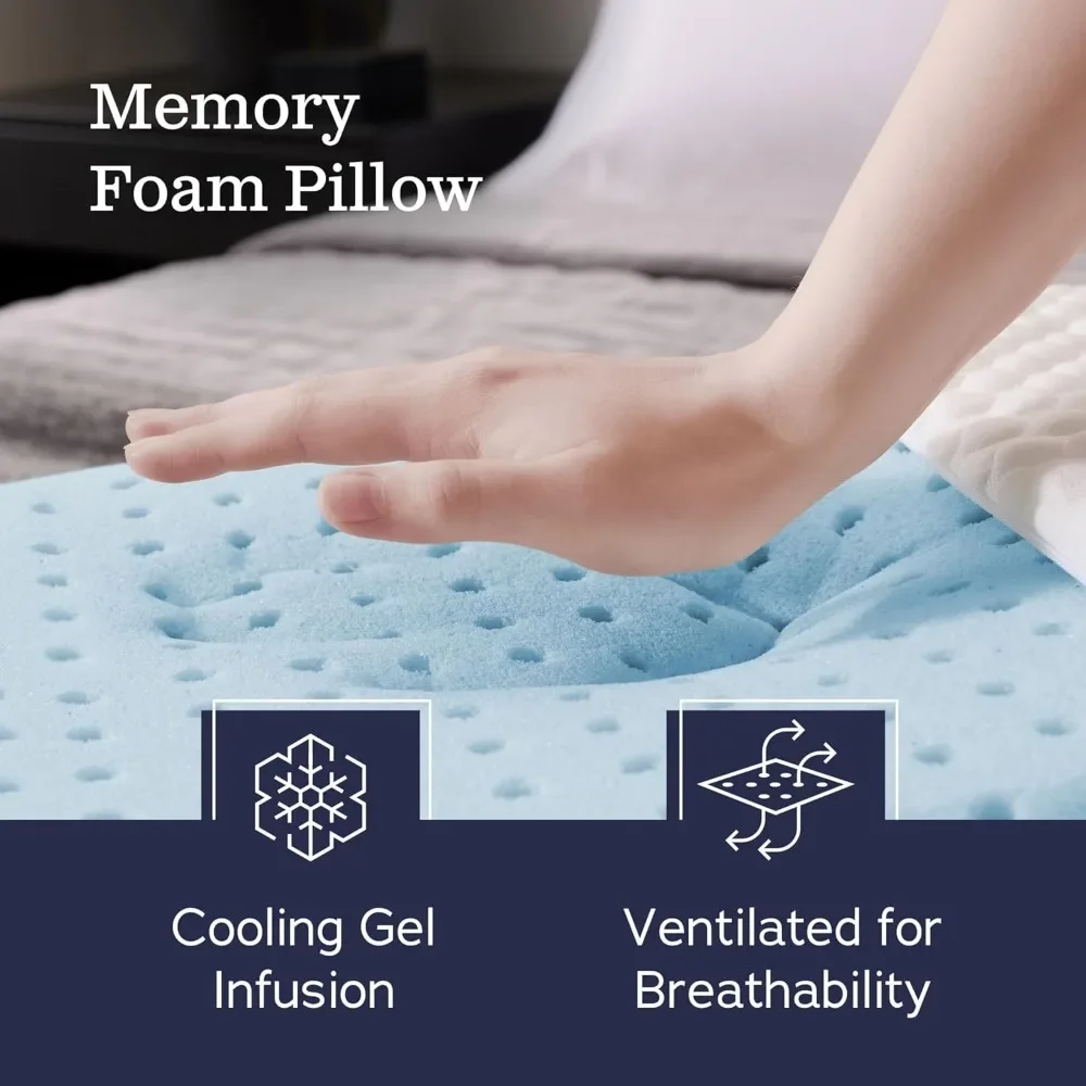 Gel Memory Foam Pillow - King Size  2-Pack  Medium Plush Feel  Neck & Shoulder Support - For Back, Side, & Stomach Sleepers