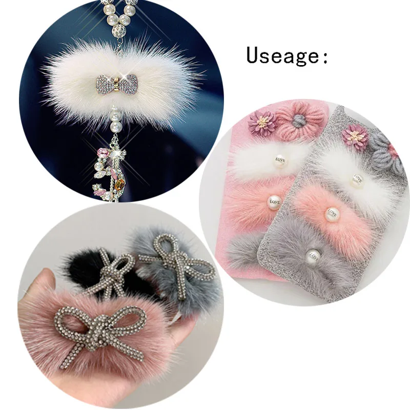 Real Natural Mink Fur Pompon Fluffy Bowknot Fur Diy Pom Poms Bow Tie for Ring Keychain Hat Headwear Craft Material