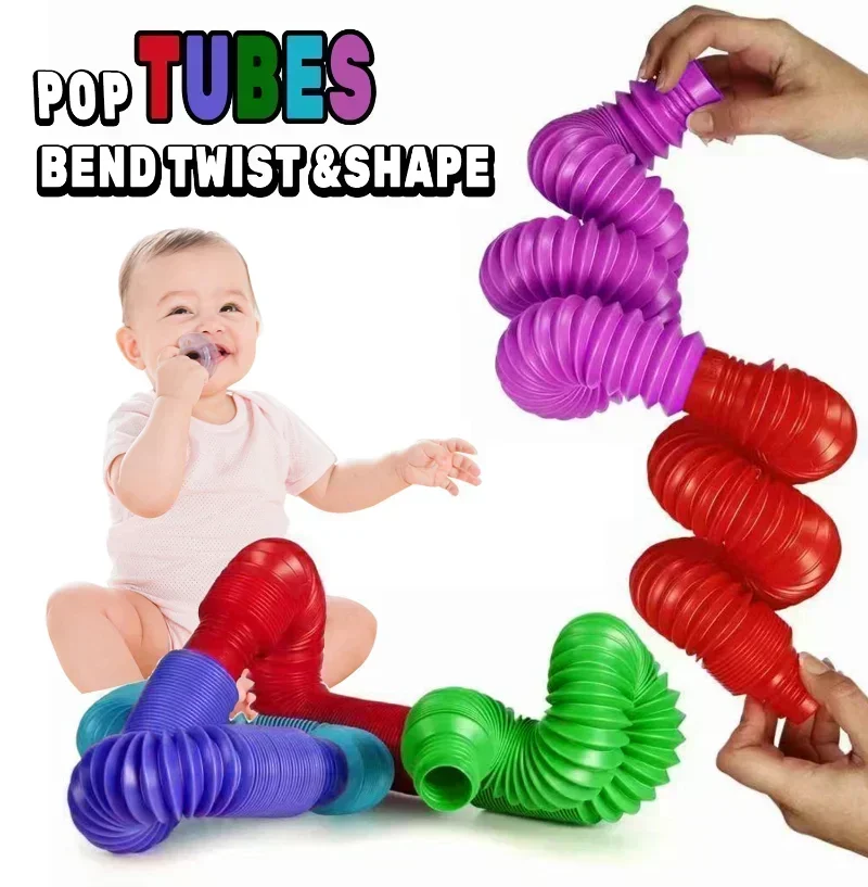 8PCS Colorful Telescopic Tube Pop Tube Stretching Tube Corrugated Tube Children Adult Stress Relief Toy Educational Folding Toys