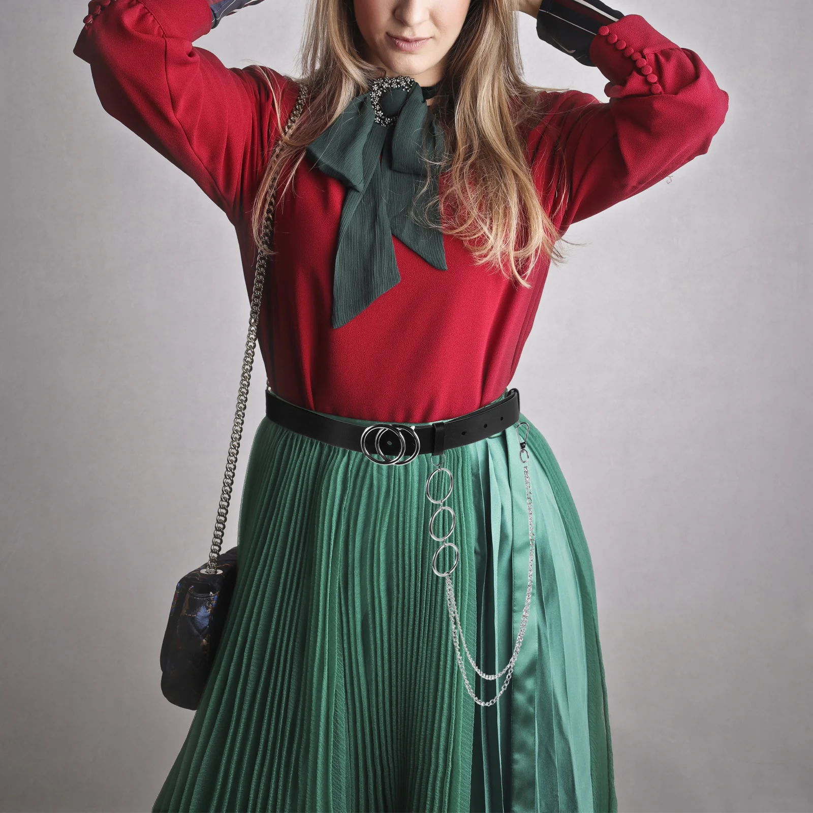 

Black Waist For Women Adjustable Punk Chain Belt With Double Ring Buckle Fashionable Body Belt For Jeans Dresses Skirts