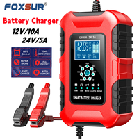 FOXSUR Car Battery Chargers 12V/10A 24V/5A Full Automatic AGM Wet Smart Battery Chargers Maintainer Portable Battery Chargers