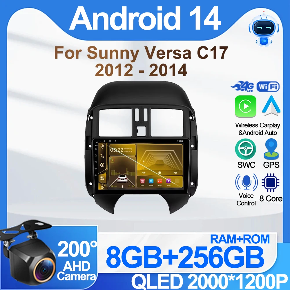 Car Android For Sunny Versa C17 2012 - 2014 GPS Navigation No 2din DVD Dash Cam Wifi Mirror Link Touch Screen 8 Core DSP Wifi