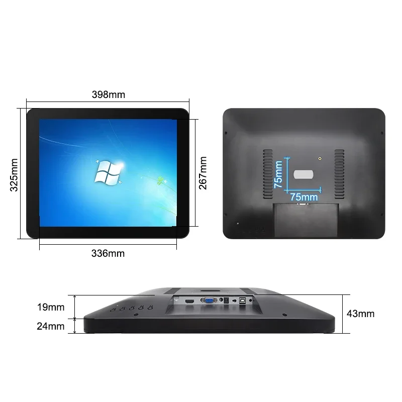 IP65 industrial display 17 inch 1280*1024 VGA/HD-MI cable Plastic Multi Touch Screen/non-touch industrial grade lcd