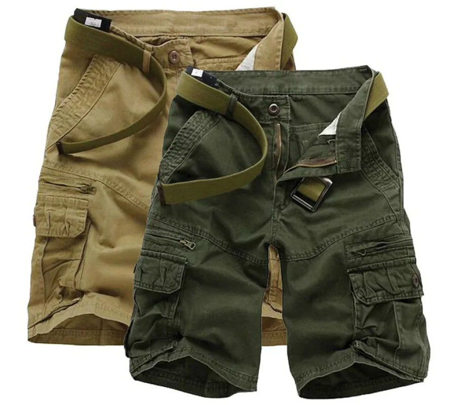 Khaki Cargo Shorts Men Summer Hot Sale Cotton Short Casual Pants Comfortable Men's Knee-length Shorts Green