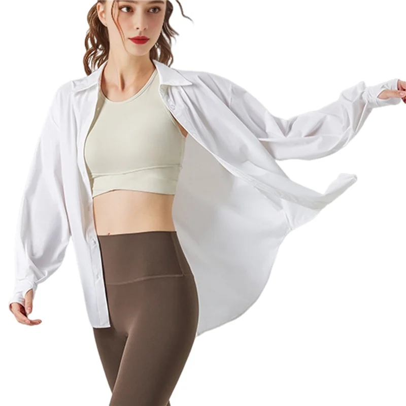 Camisas de protección solar UV de manga larga UPF 50+ para mujer, camisa de vestir con botones para pesca y senderismo, color blanco leche de coco L