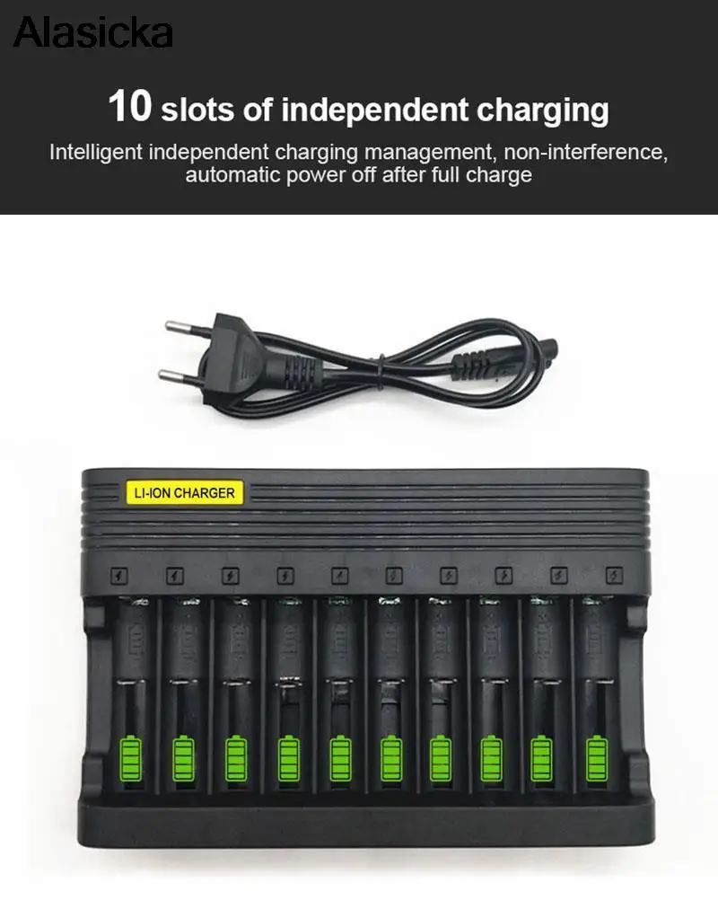 10slots 18650 Battery Charger EU USB Output Smart lithium charging 14500 16350 18500  Li-ion Rechargeable Battery Charger