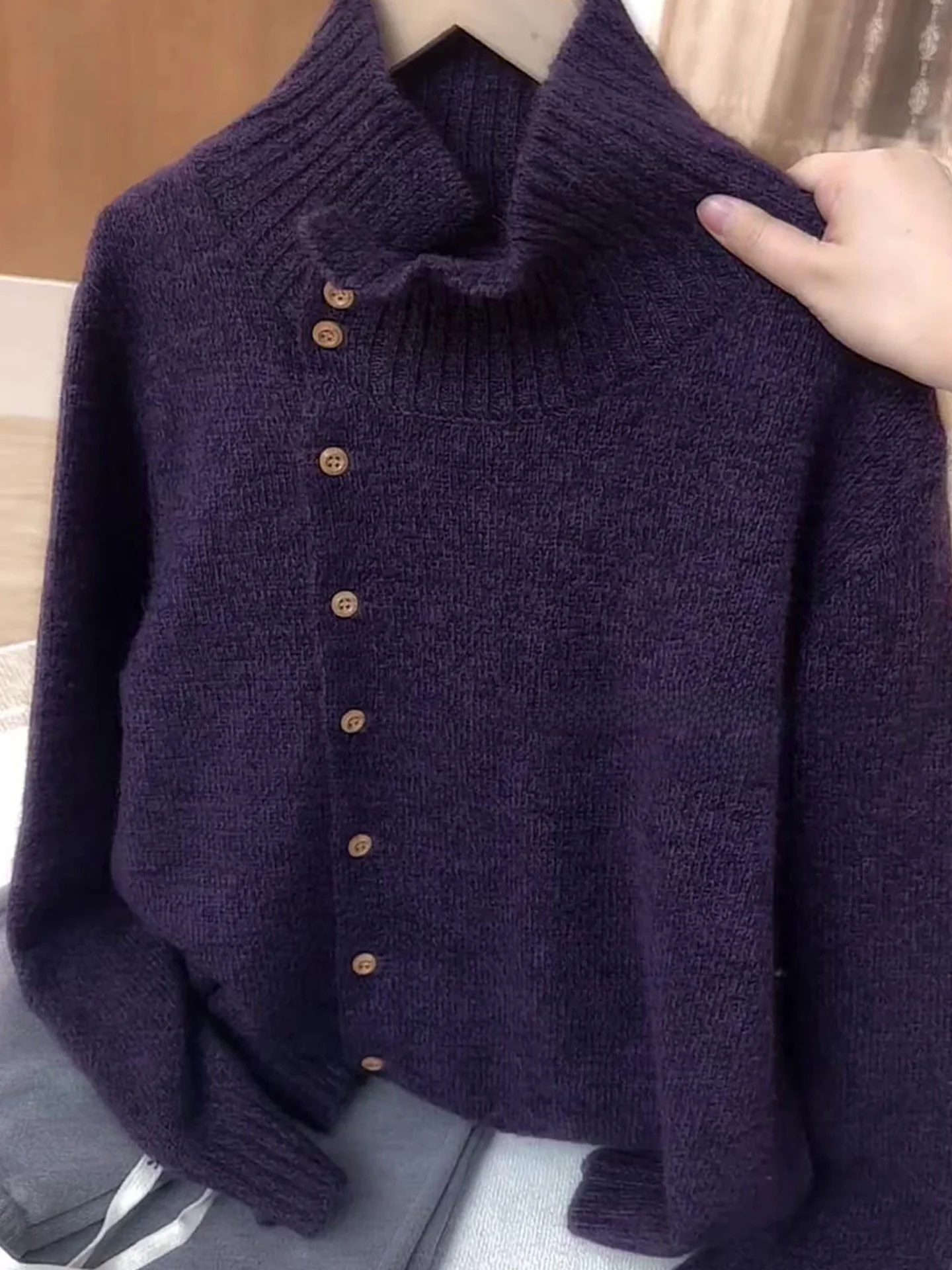 سترة كتان كامير مفتوحة طويلة Sve فضفاضة تناسب اللون محبوك الشتاء Faion التخسيس جديد Sle تخفيف النسخة الكورية #1