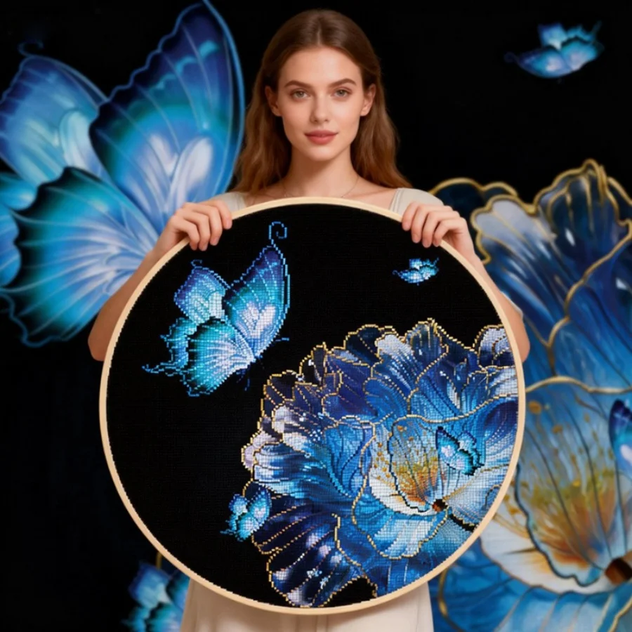 

2026 New style Blue Love Patterns Counted Cross Stitch Set DIY HD Stamped DMC Cross-stitch Kit Embroidery Needlework