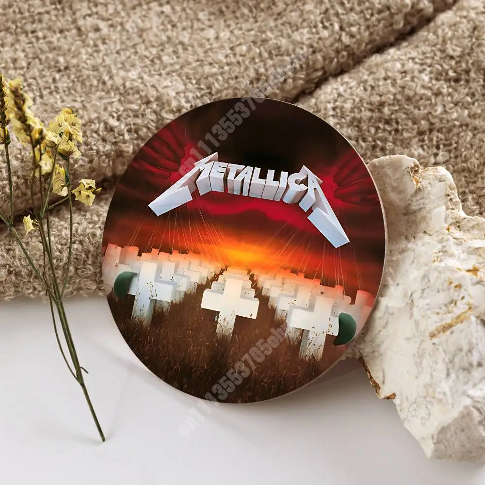 72 Seasons Band M-Metallica Wooden Cup Mat Espresso Whiskey Soda Water Coaster for Dessert Store 4