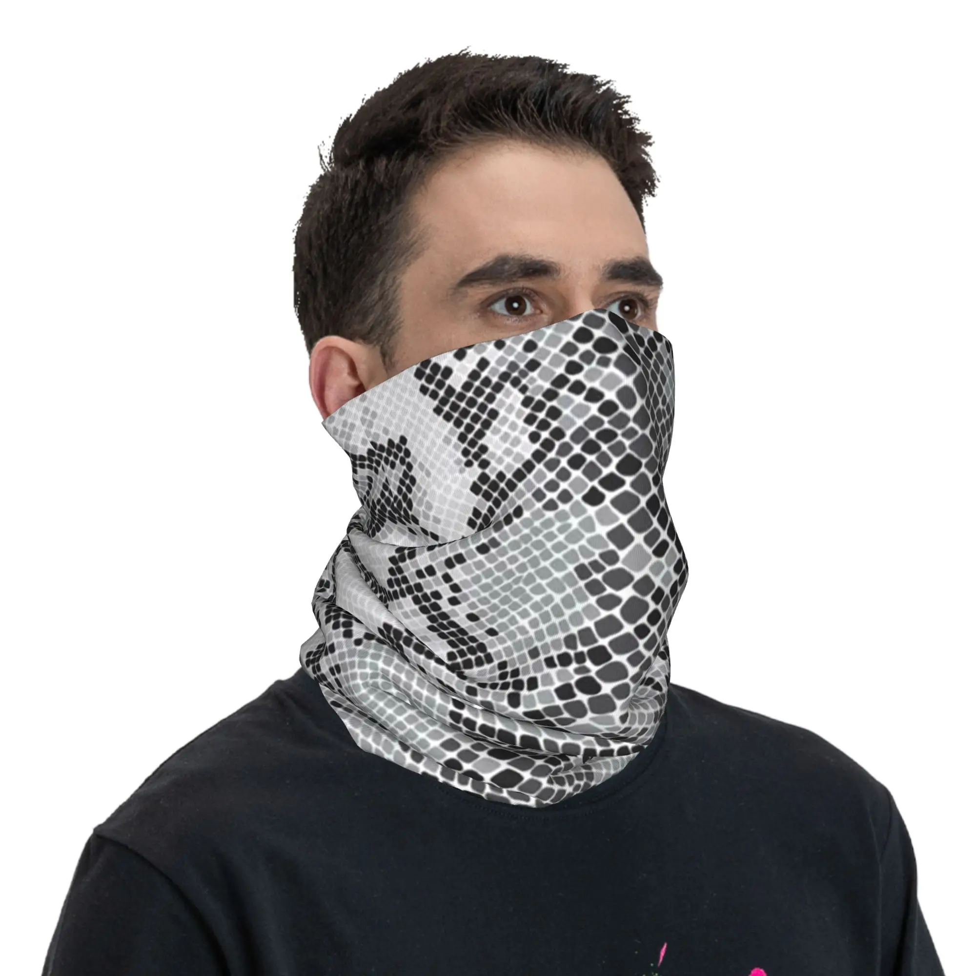 Gray Snake skin Animal Print Bandana Neck Cover Printed Mask Scarf Headband Running for Men Women Adult All Season