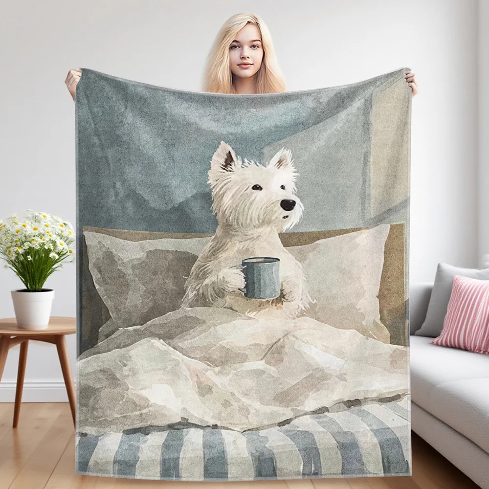 Morning Pup Flannel Blanket Warm Soft Halloween Christmas Couch Warm Cozy Decorative Decor Gift for All Season