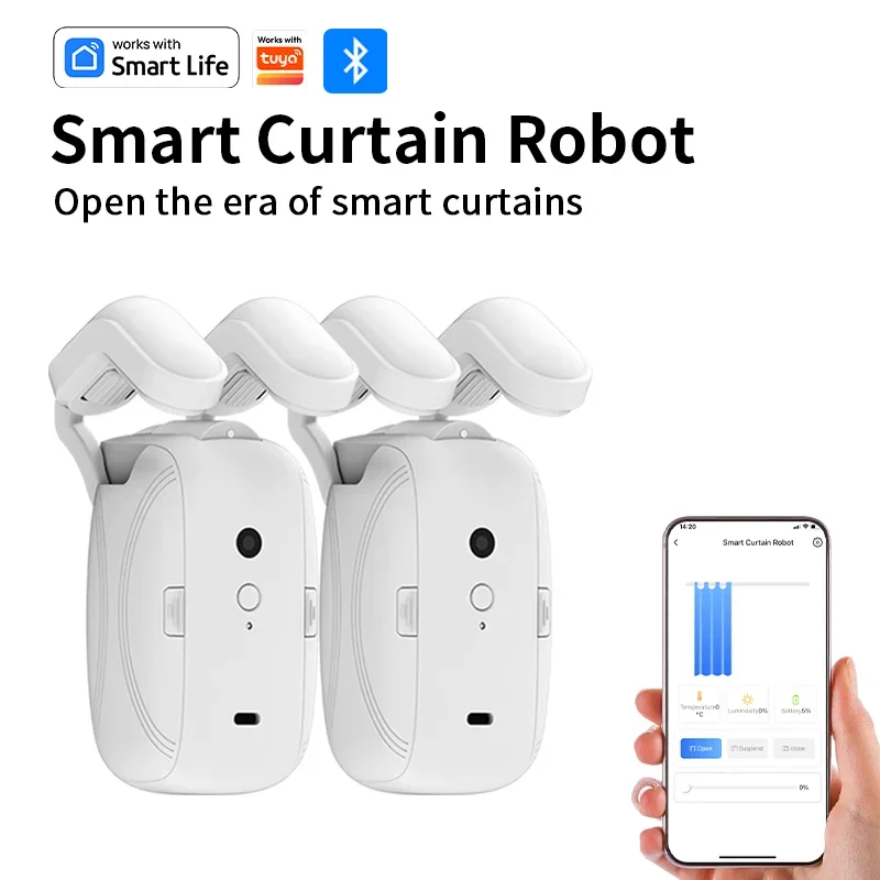 2PCS Bluetooth Smart Curtain Robot Roman Rod Track ，Delivery Does Not Include Remote Control, APP Control，Timed switch