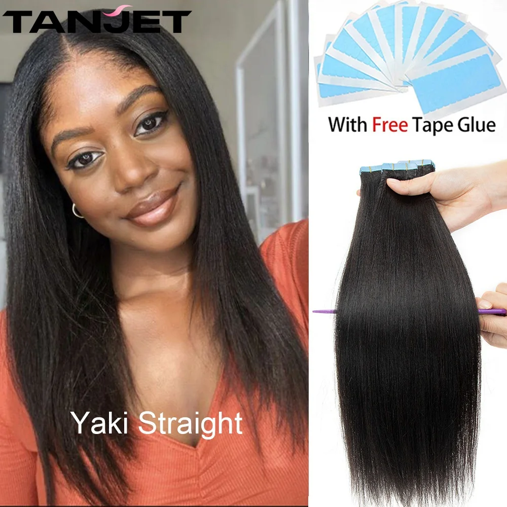 

Tanjet Light Yaki Straight Tape In Hair Extensions Skin Weft Tape Ins Hair Extensions Adhesive Invisible Real Human Hair Natural