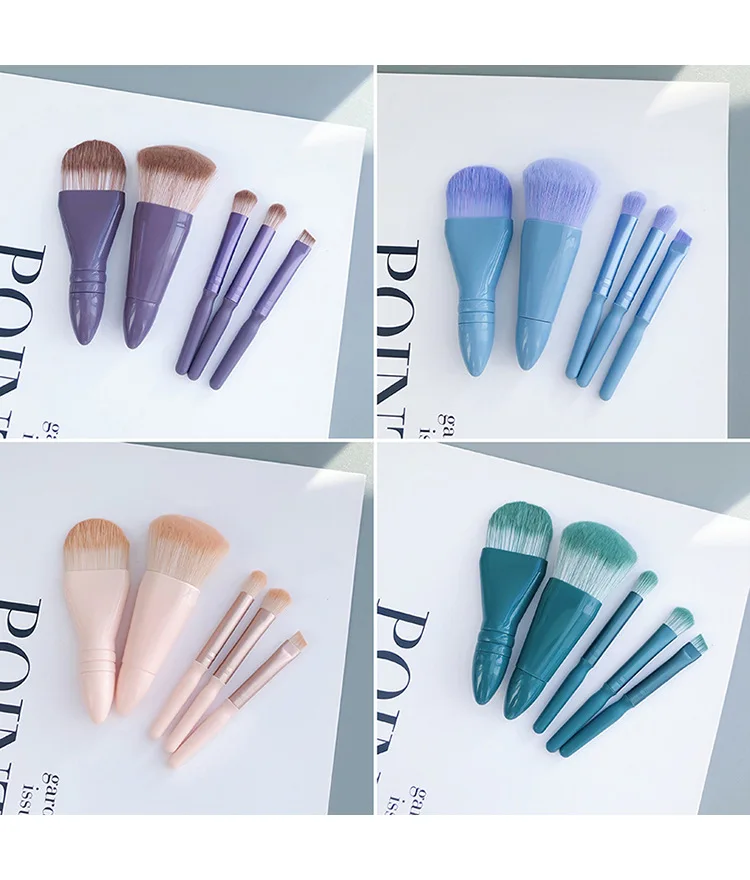 거울이 포함된 새로운 휴대용 5개 메이크업 브러쉬 메이크업 도구 다기능 아이섀도 브러쉬 파우더 브러쉬 파운데이션 메이크업 브러쉬