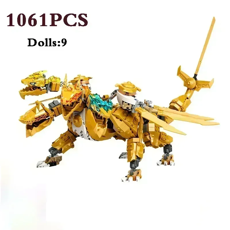 Décennie s de construction créatifs Lloyd Golden Ultra Dragon pour enfants, figurines Mech à quatre têtes, jouets en briques, cadeaux, 71774